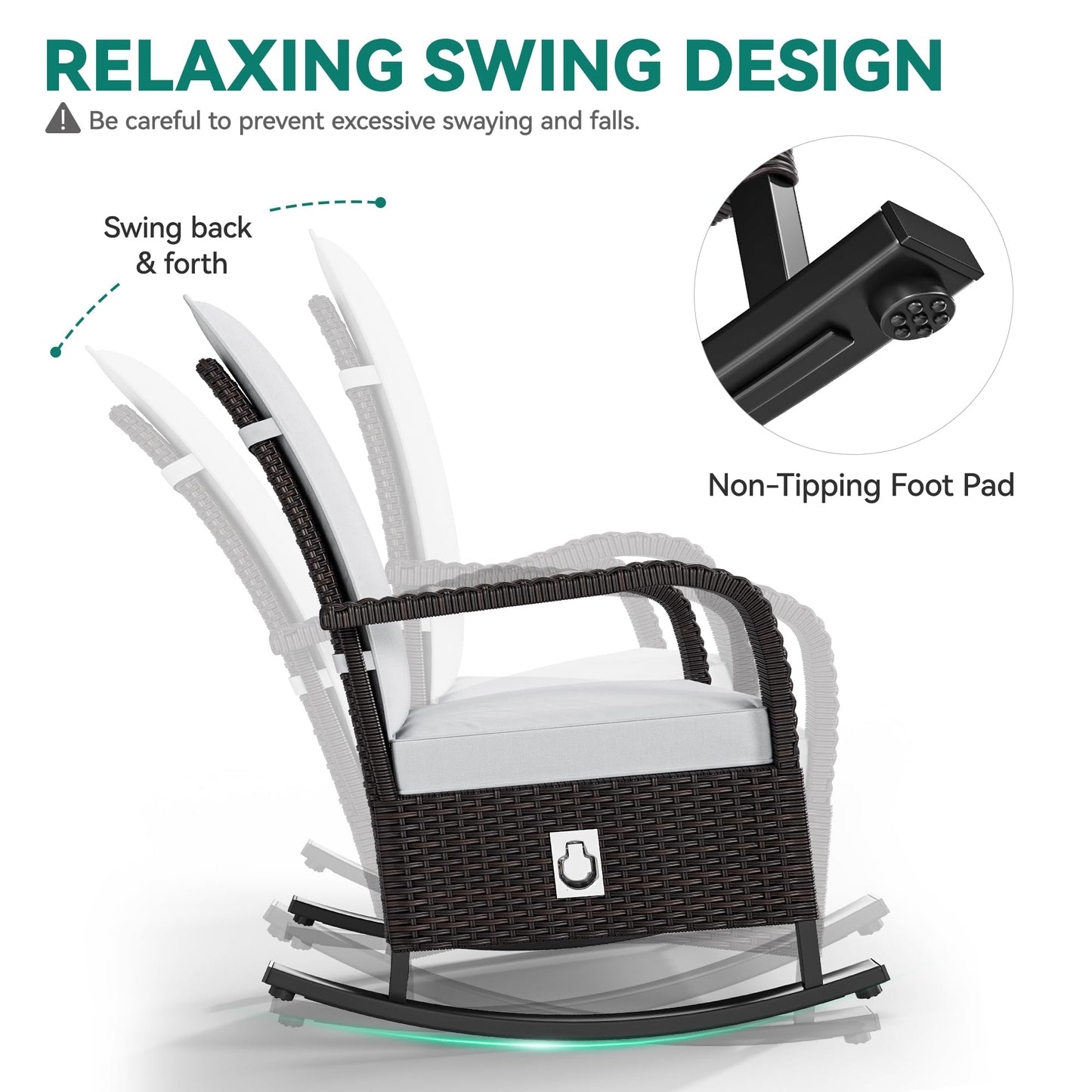 YITAHOME Outdoor Rocking Chair, Wicker Lounge Chair with Adjustment Backrest, PE Rattan Patio Recliner with Adjustable Footrest and Soft Cushions, Ideal for Garden Backyard Porch Patio