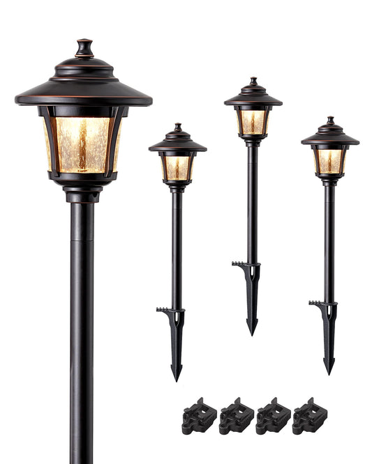 EDISHINE Low Voltage Landscape Lighting, 12V 3W 120LM 3000K Seed Glass Outdoor Landscape Path Lights with Connectors, ORB Waterproof Electric LED Pathway Light Wired for Walkway Garden Yard, 4 Pack