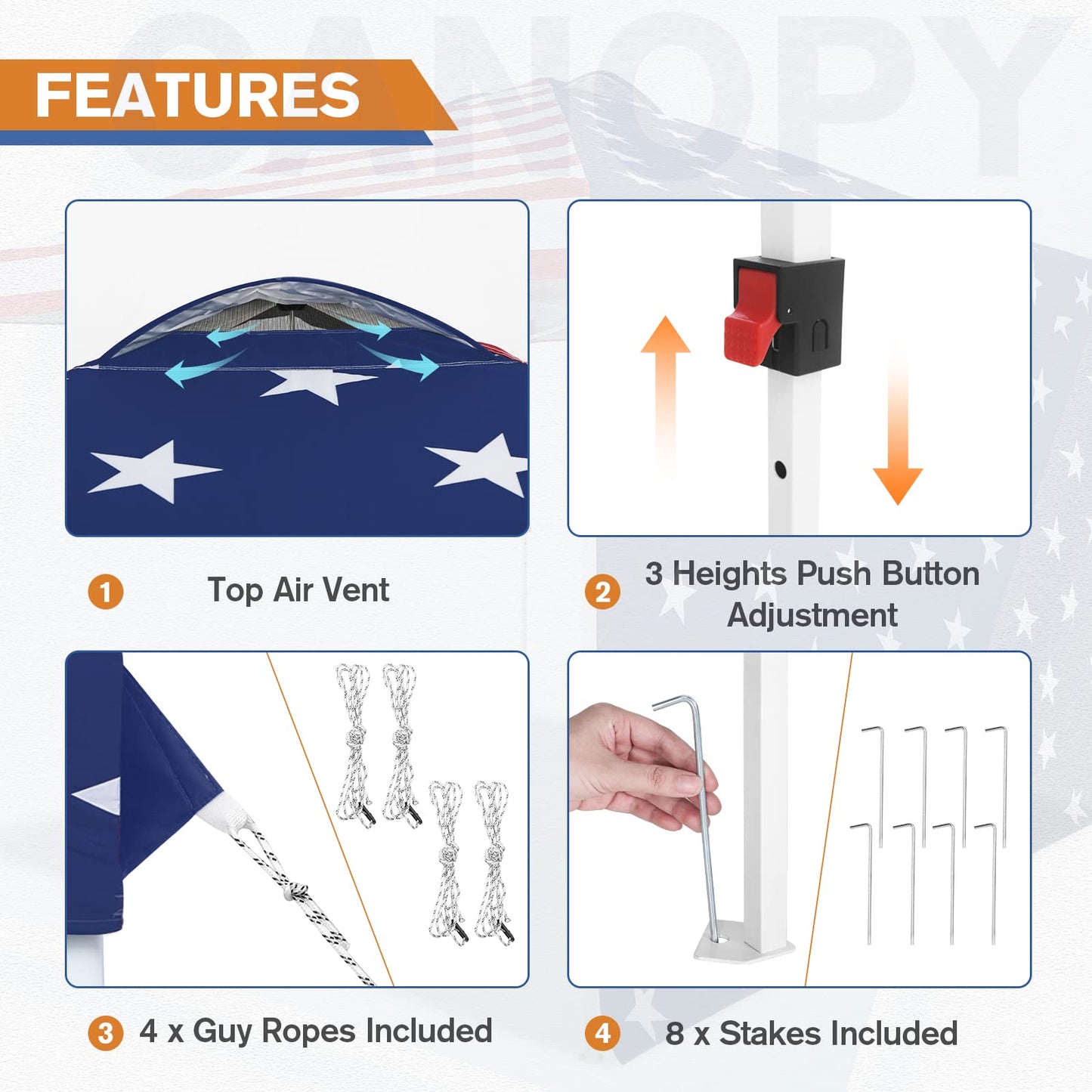 EAGLE PEAK Commercial Canopy 10x10 Pop Up Canopy Tent with 1 Sidewall, Easy Setup Heavy Duty Instant Event Shelter for Vendors & Markets, Outdoor Sun Shade, American Flag