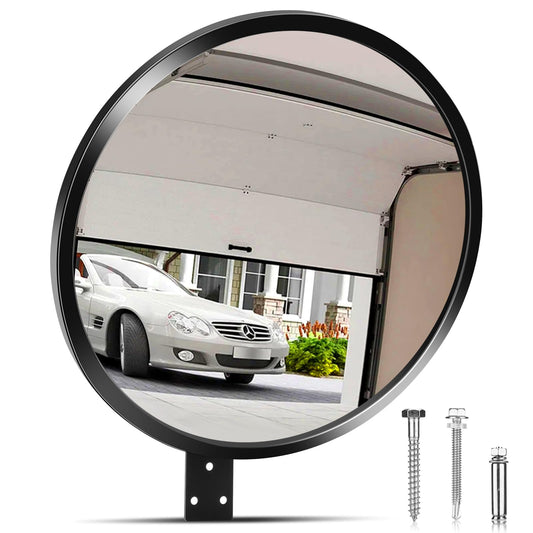 Hydencamm 12” Acrylic Convex Mirror Convex Security Corner Mirrors, Adjustable Fixing Bracket with Wide Angle, Indoor Outdoor Curved Safety Mirror for Room Driveway Parking Garage Office