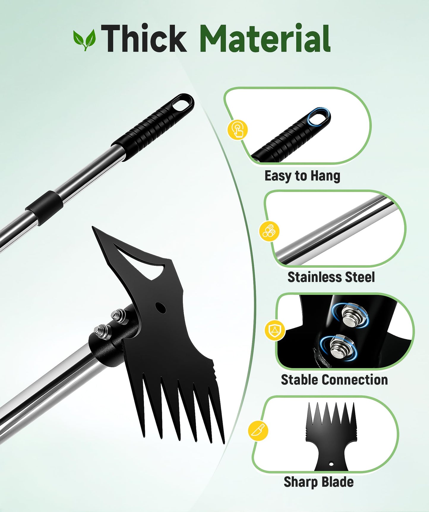 Nelyeqwo 71in Weed Puller Tool with Long Handle, 2 in 1 Adjustable Manual Weeders for Uprooting, Heavy Duty Hand Weed Rake and Garden Hoe with Gloves for Gardens, Lawns, Yards