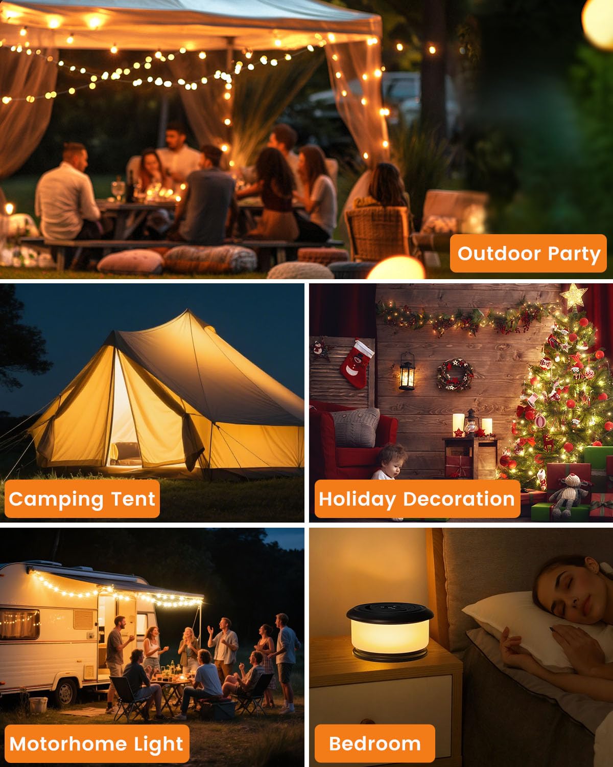 Bylitodt Camping String Lights, Retractable 32.8ft RGB Flash Lamp, Rechargeable Fairy LED Rope Lights Outdoor Waterproof, Portable Hanging Lantern for Outside Tent Patio Awning Garden RV Essentials