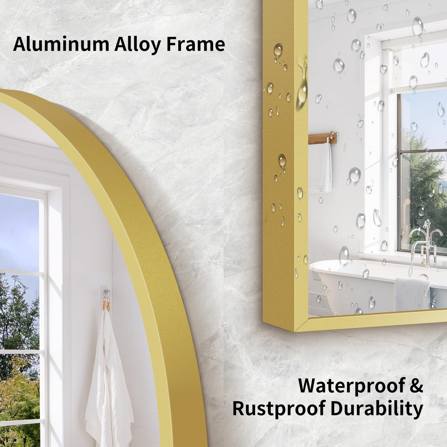 InfiniGlass 76"x34" Arched Full Length Mirror, Large Floor Mirror with Aluminum Alloy Frame Standing Hanging or Leaning Wall-Mounted Mirror, Vanity Mirror for Living Room and Bedroom,Gold