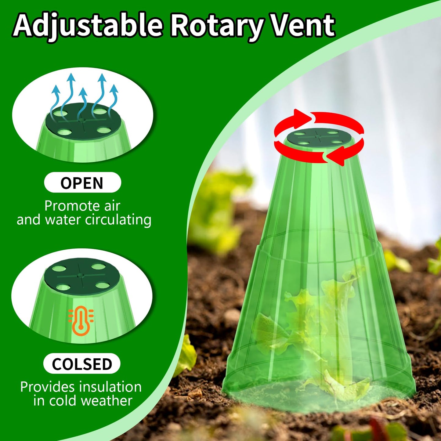 Garden Cloches for Plants, 20 Pack Garden Cloche with Rotary Vent, Reusable Bell Plant Covers with 40Pcs Ground Stakes, Plant Cloche Protectors from Animals Snails Birds Chickens, 7.9" H X 6.7" D