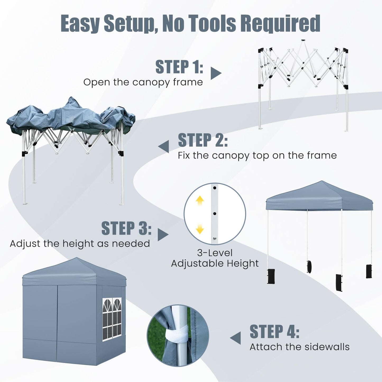 Tangkula 6.5x6.5 FT Pop Up Canopy, UPF50+ Outdoor Canopy Tent with 2 Removable Sidewalls, 2 Zippered Doors, Heavy-Duty Carbon Steel Frame, Wheeled Bag, 4 Sandbags, 8 Stakes, 4 Wind Ropes (Gray)