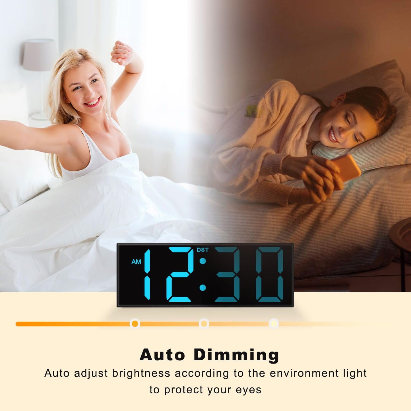 JALL 12'' Large Digital Wall Clock, Big LED Number Dispaly, RGB Colors, DST, Night Light for Classroom, Living Room, Bedroom, Mounted, Birthday Xmas Gift for Senior, Mem Womem Mom Dad