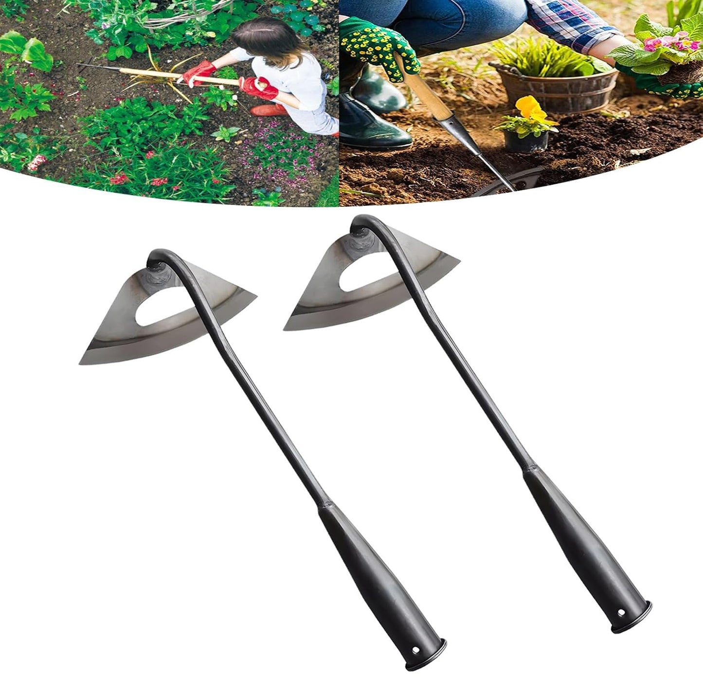 2Pcs Garden Hoe Tools, All-Steel Hardened Hollow Hoe, Garden Weed Puller, Sharp Garden Weeding Tools, Hand Hoe Gardening Edger Weeder Tool for Patio Weeding,Soil Loosening,Farm Planting (Long Handle)