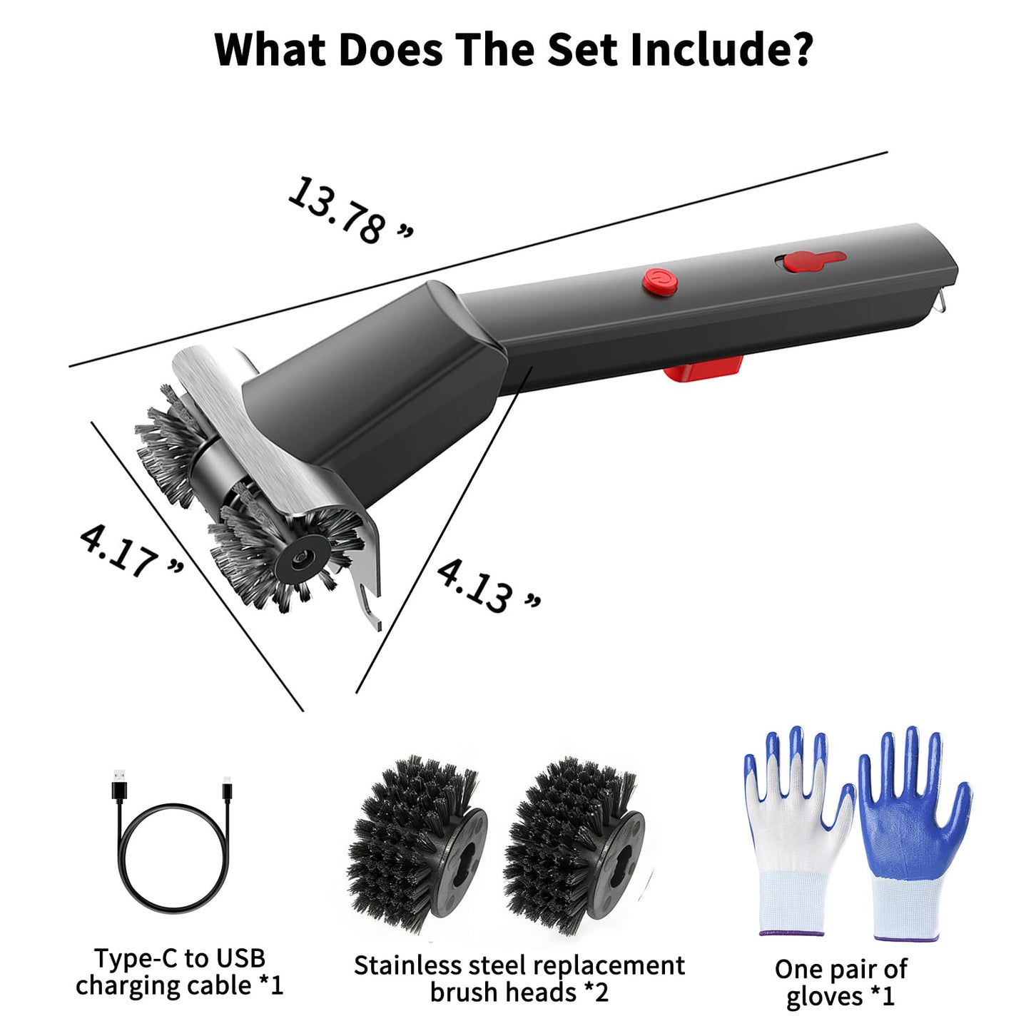 Hitish Cordless Electric Grill Brush for Outdoor - Waterproof BBQ Grill Cleaner with Lights Water Spray - Grill Cleaning Brush for Burnt-On Grease&BBQ Grates, 90 Mins Runtime, 2 Stainless Heads Refill