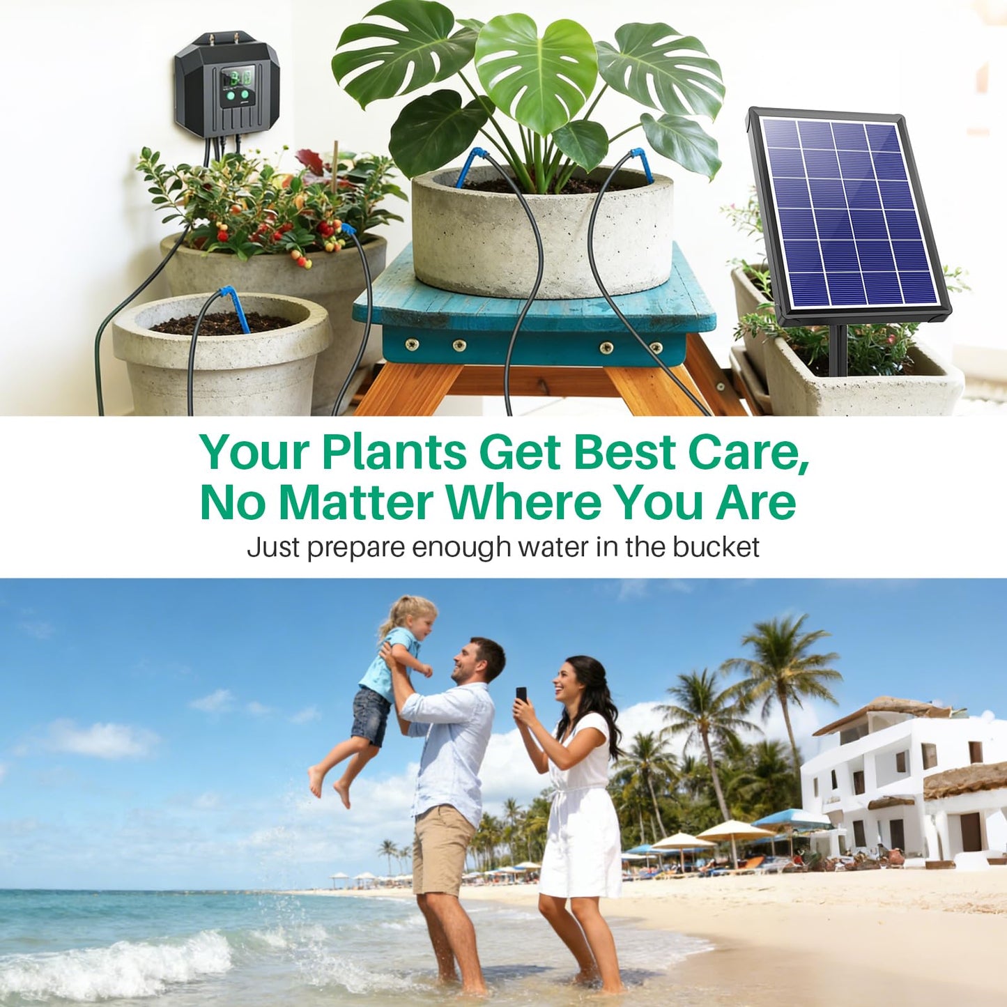 NFESOLAR 4W Solar Powered Automatic Drip Irrigation Kit with LCD Timer, Customizable Watering Duration 1–30min & Interval 3h–7d, Solar Irrigation System for 15 Potted Plants, Garden, Patio, Vacation