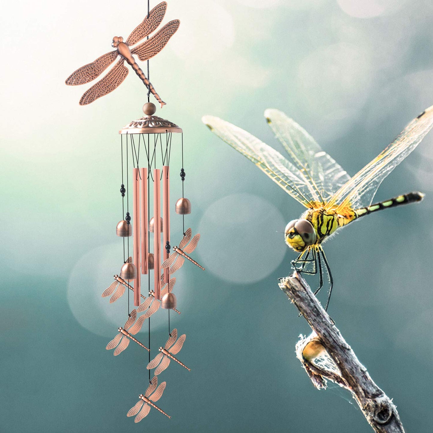 Dragonfly Wind Chimes, windchimes Outdoor, Garden Decor, Garden Gifts, Gifts for mom,Memorial Wind-Chimes Copper windchimes Indoor/Outdoor Waterproof