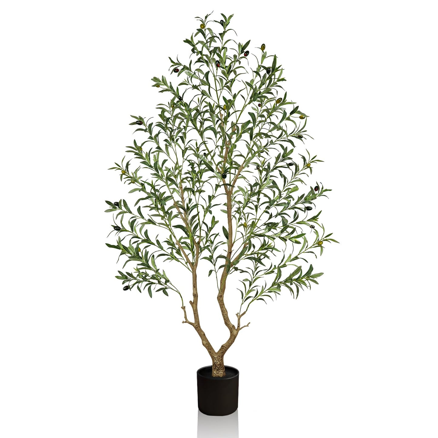 Olive Trees Artificial Indoor 6FT Tall, Faux Olive Tree with Black Basic Planter, Lifelike Fake Olive Plant Decorative, Silk Leaves and Premium Plastic Trunk for Home Living Room Office Decor