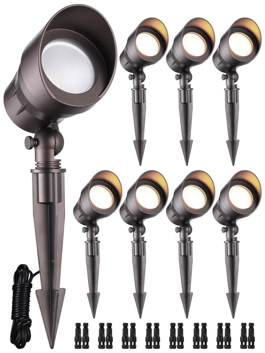 LEONLITE 8-Pack Low Voltage LED Landscape Spotlight, 5W 12V Pathway Lights Outdoor, CRI90, Aluminum Spot Lights for Garden, ETL Listed, IP65 Waterproof, 3000K Warm White, Oil Rubbed Bronze