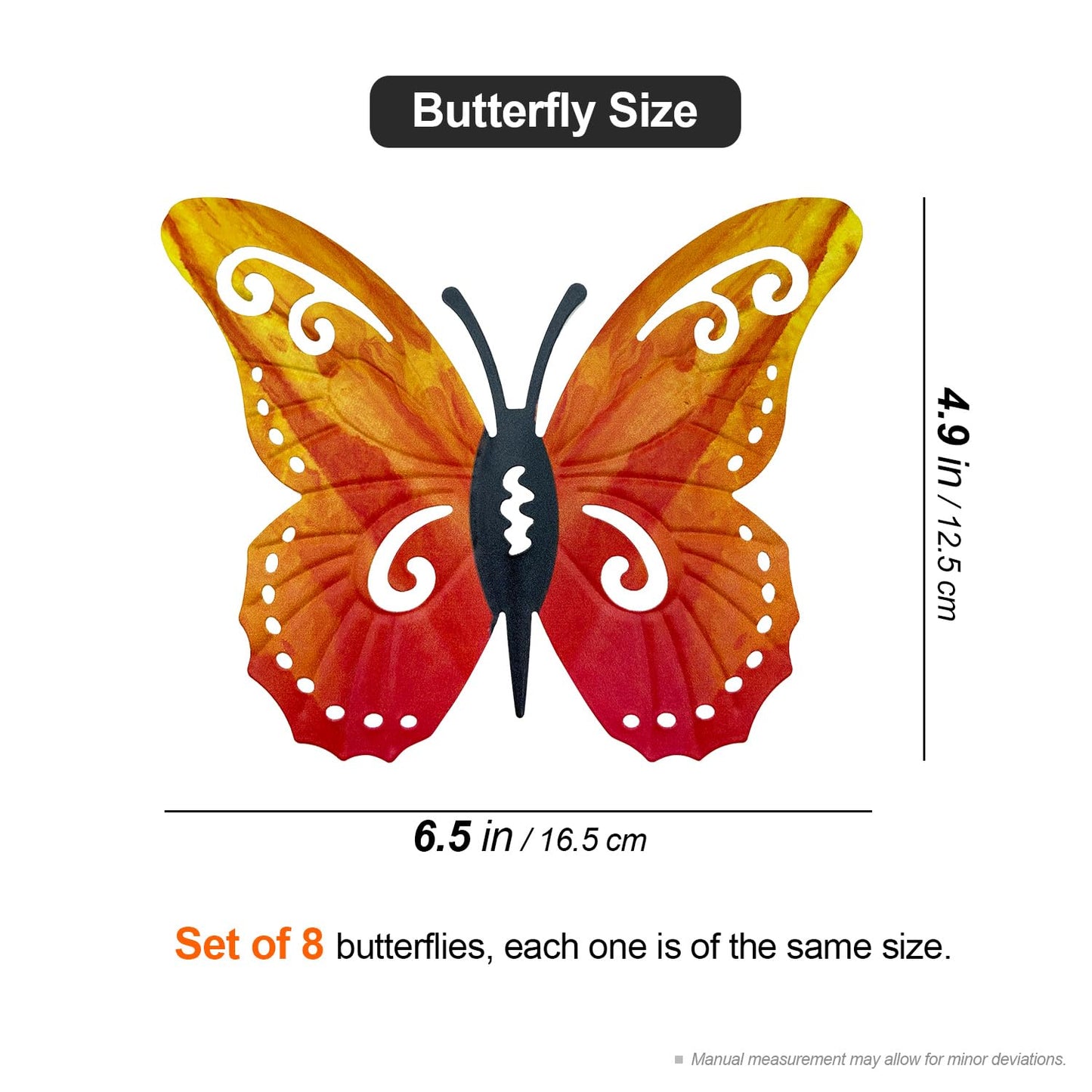 Distella Metal Butterfly Wall Decor, 8 pcs Exquisite Outdoor Wall Art Sculpture Hanging Decoration for Outside Garden Balcony Fence Courtyard Farm Exterior Decorations