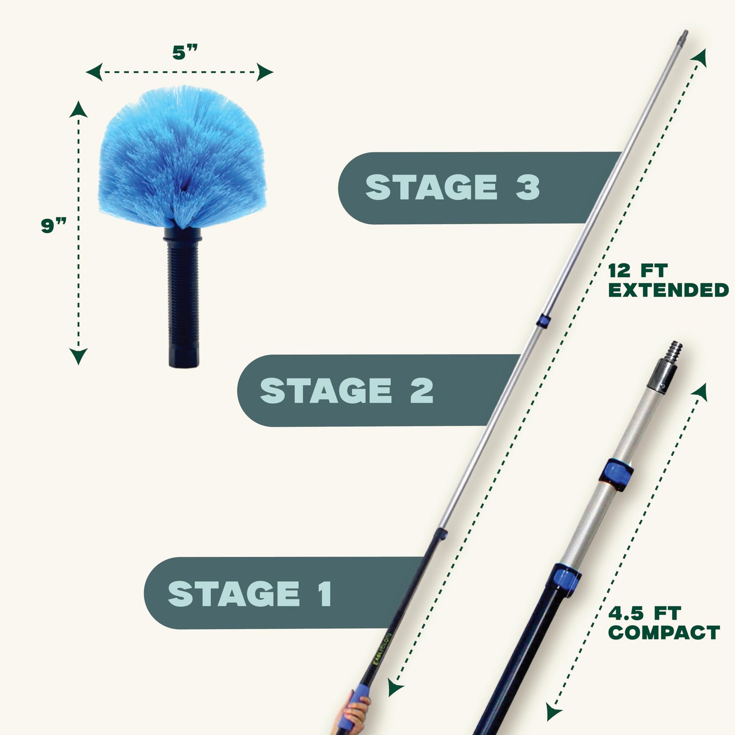 EVERSPROUT Twist-On Cobweb Duster (Soft Bristles) | Indoor & Outdoor use Brush Attachment | Fits Standard 3/4 inch Threaded Poles | Brush Only (Pole Sold Separately) | Spider Cobweb Duster Head