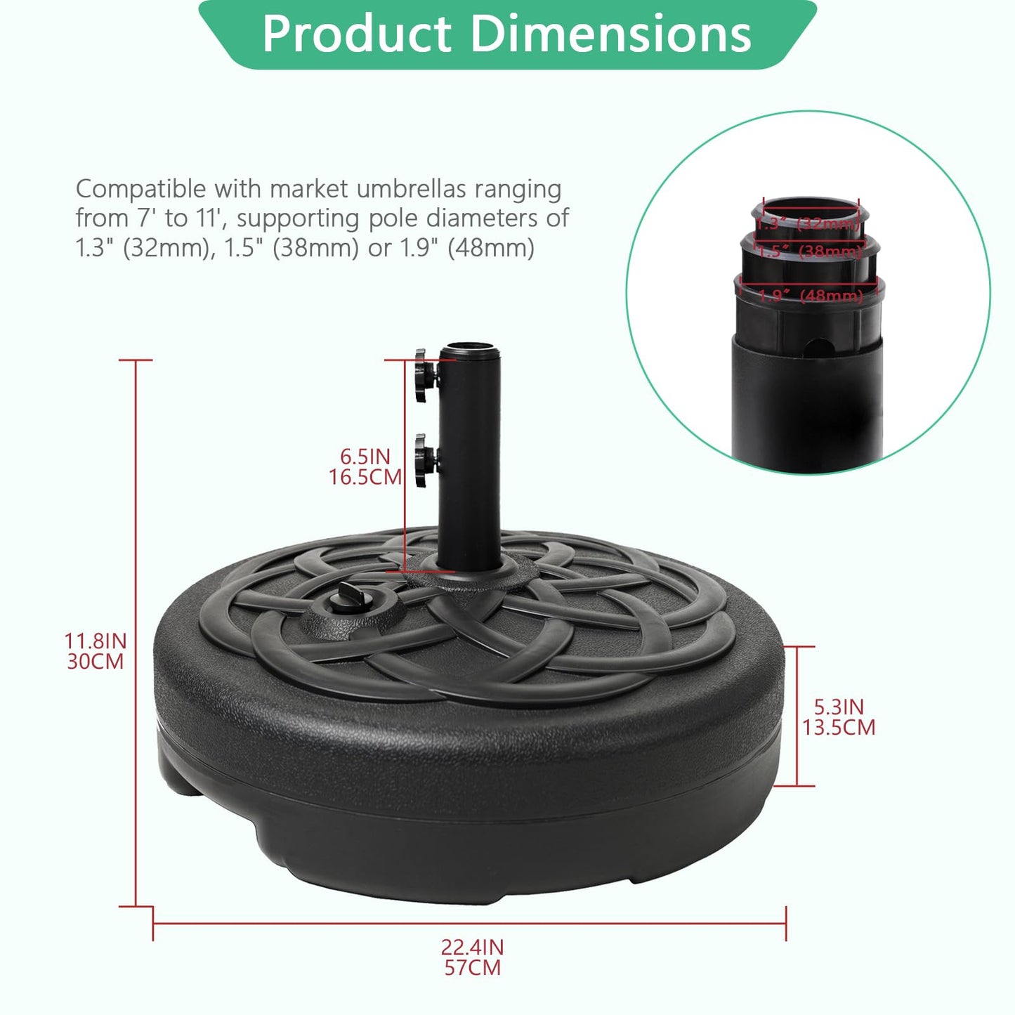 Helios&Hestia 112 lb Heavy Duty Round Umbrella Base, Plastic Water and Sand Fillable Outdoor Stand Weight for Patio Market Table Umbrella, Black