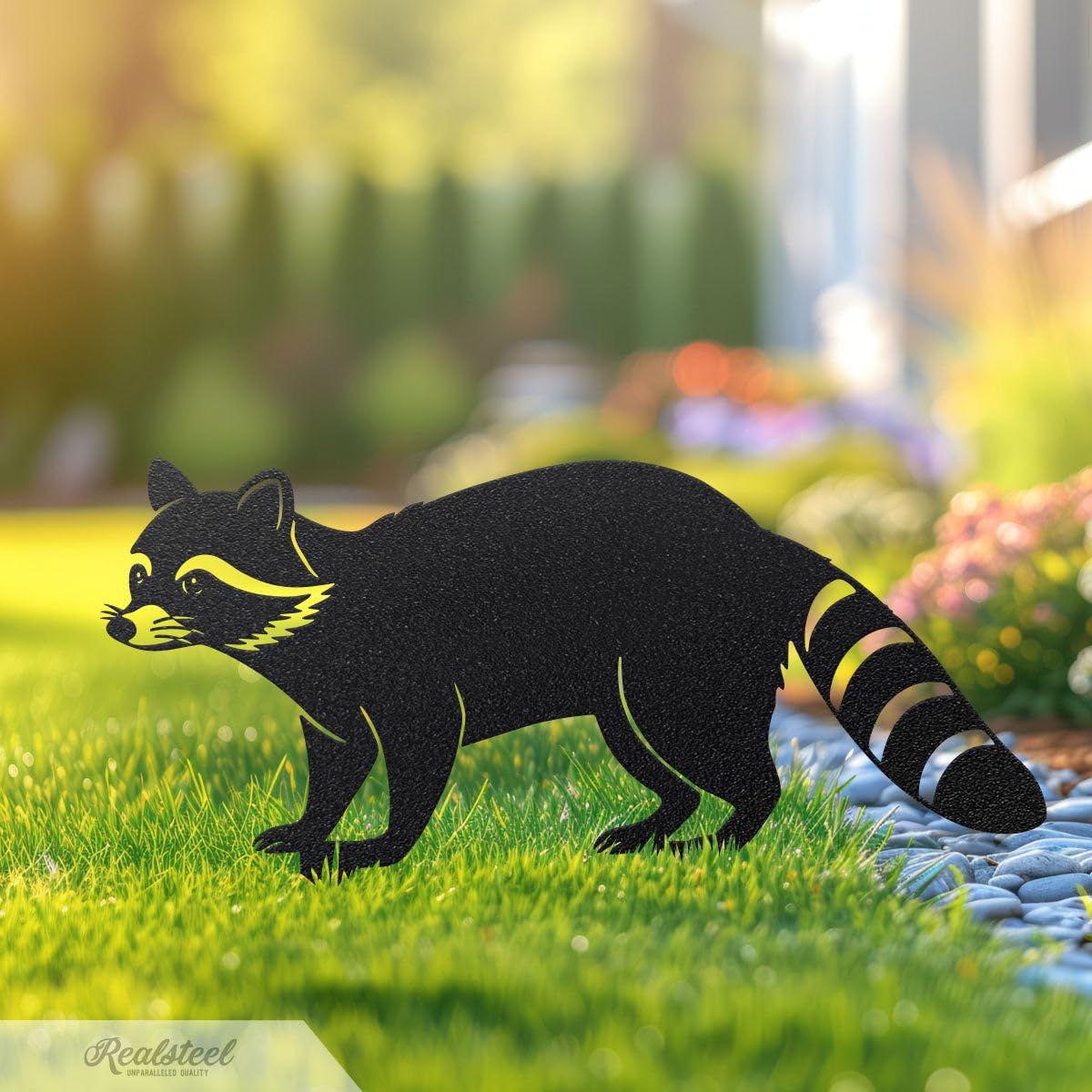 RealSteel - Garden Art Raccoon Family 3 Pack | Metal Yard Decor | Outdoor Garden Stakes | Wildlife Animal Decor | Custom Steel Art | Rust Resistant | Lawn Ornaments for Garden & Pathways (Rust)