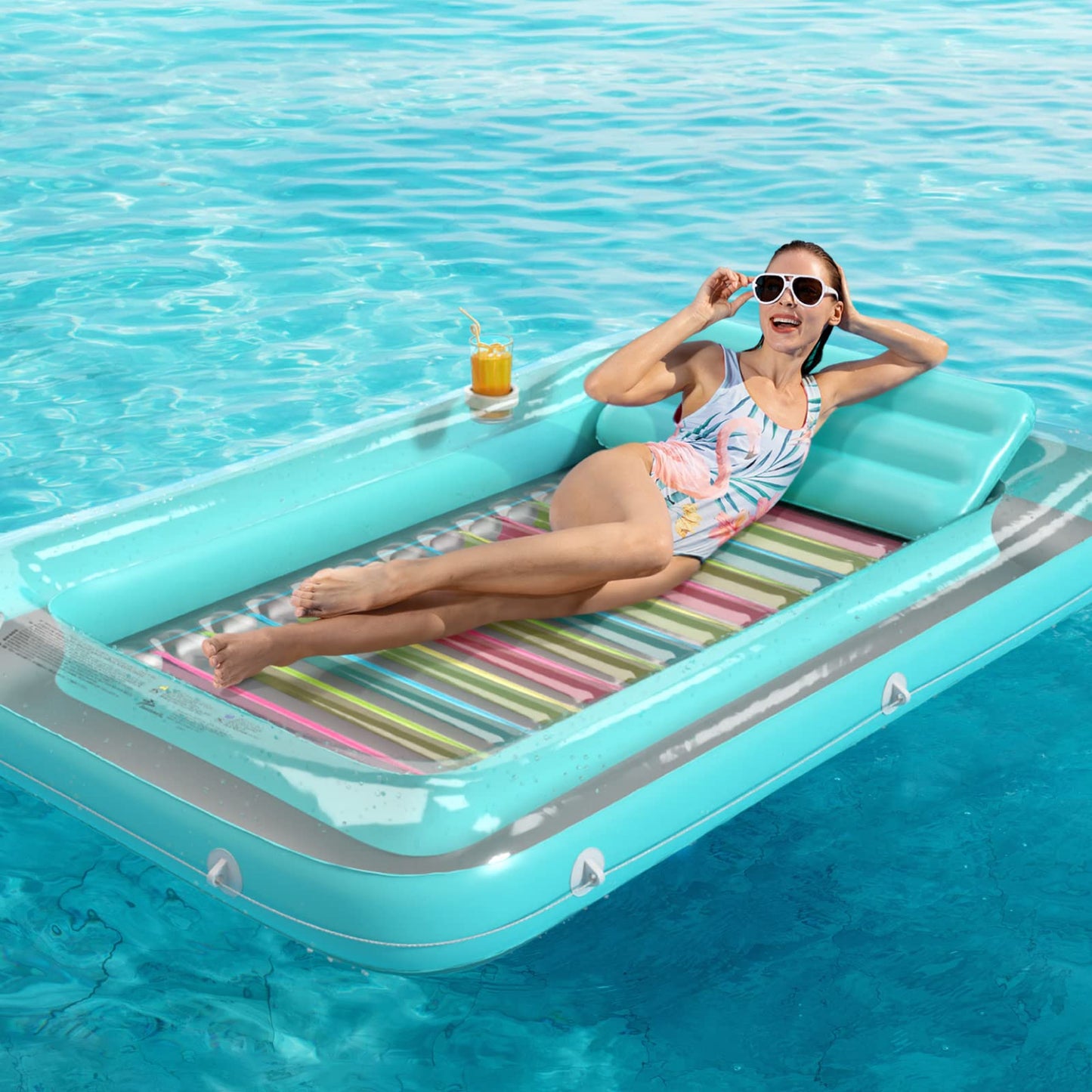 Jasonwell 4 in 1 Inflatable Tanning Pool Lounger Float - Sunbathing Lounge Floatie Raft Toys, Water Filled Tanning Bed Mat Pad Blow Up Kiddie Pool with Ball Pit for Adult, Kids (L)