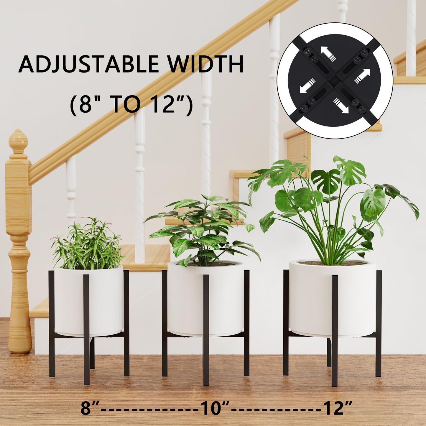 Linpla 2-Pack Adjustable Metal Plant Stand Indoor Outdoor - Fits 8 to 12 Inches Pots - Mid Century Modern Planter Stand Black Flower Pot Holder Home Decor for Gardening Gifts