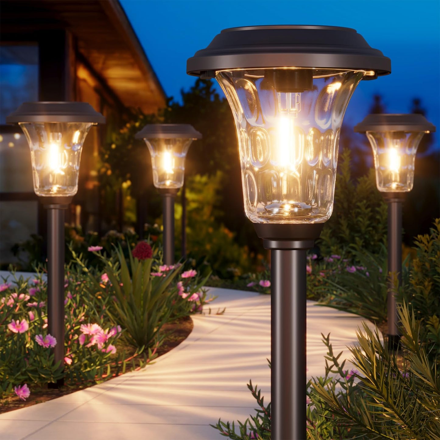 XMCOSY+ Solar Pathway Lights, 4 Pack Metal Solar Lights Outdoor Waterproof, 20/40LM Bright Solar Powered Garden Light for Yard Backyard Landscape Path Driveway Walkway Outside (Warm/Cool White)