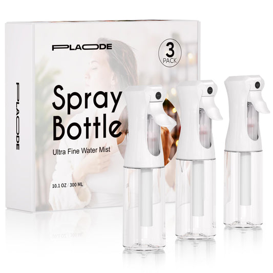 3 Pack Spray Bottle for Hair - Continuous Hair Spray Bottles Refillable Mister Sprayer for Hairstyling, Plants, Pets, Skincare, Cleaning (10.1 OZ/300ML, White)