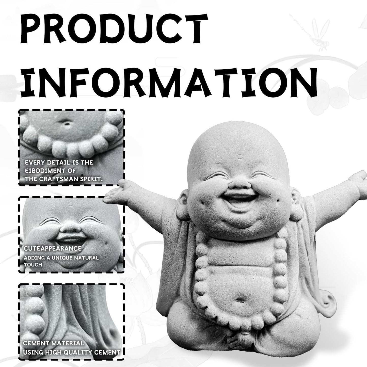 starfa lab Laughing Buddha Statue,Zen Monk Praying Statue Sculptures Ornament for Garden,Outdoor,Wealth,Good Luck, Indoor,Mini Buddha Fish Tank Decoration