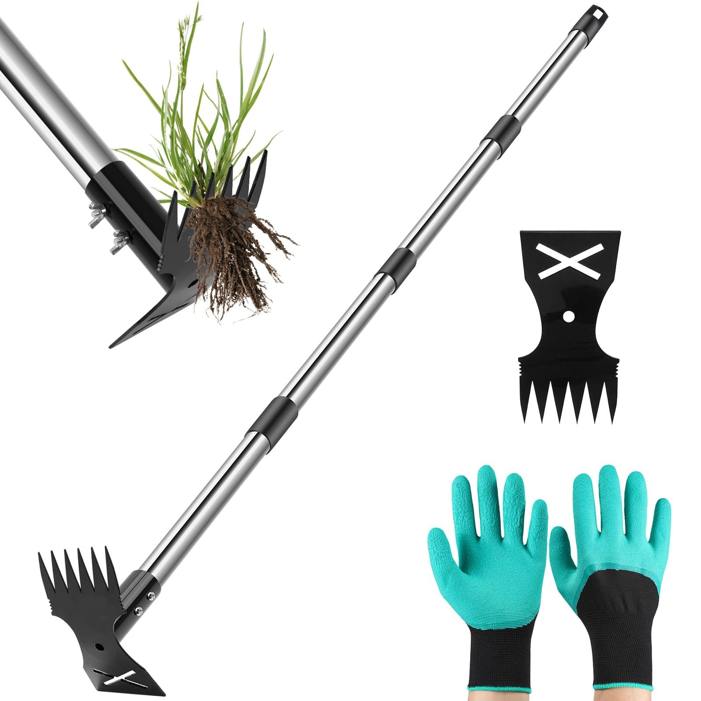 BQMEZRNUS Weed Puller Tool with Long Handle - 54" Heavy Duty Manual Weeder & Garden Hoe, 2 in 1 Uprooting Tool for Yard, Lawn, Flower Bed, and Patio, Durable Weed Remover for Gardening (54")