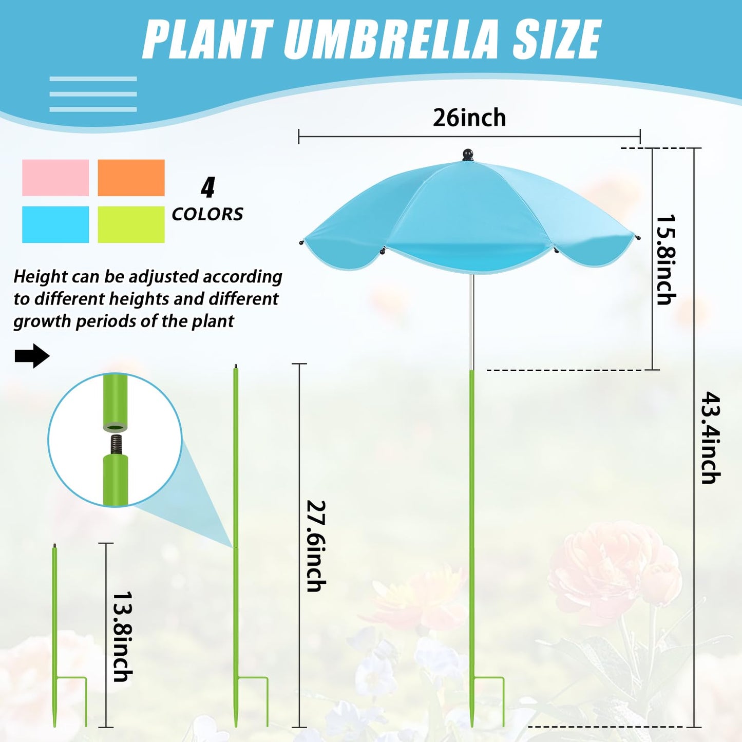 Axcoix 4 Pack Upgraded Plant Umbrellas for Outdoor Plants, 26" Larger Garden Plant Umbrella Shade with Adjustable Angle, 43.4" Higher Sun Shade for Plants, Potted Plant, Garden Beds