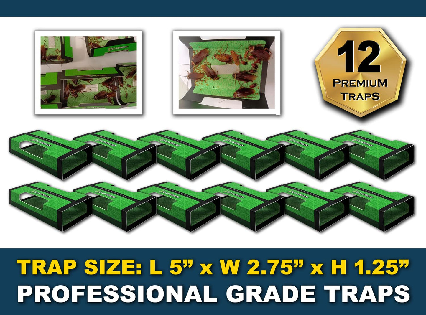 MaxGuard Roach + Spider Traps (12 Per Box) Non-Toxic Extra Sticky Box Traps | Kill German Cockroach, American and Oriental Plus Crawling Bugs & Insects House