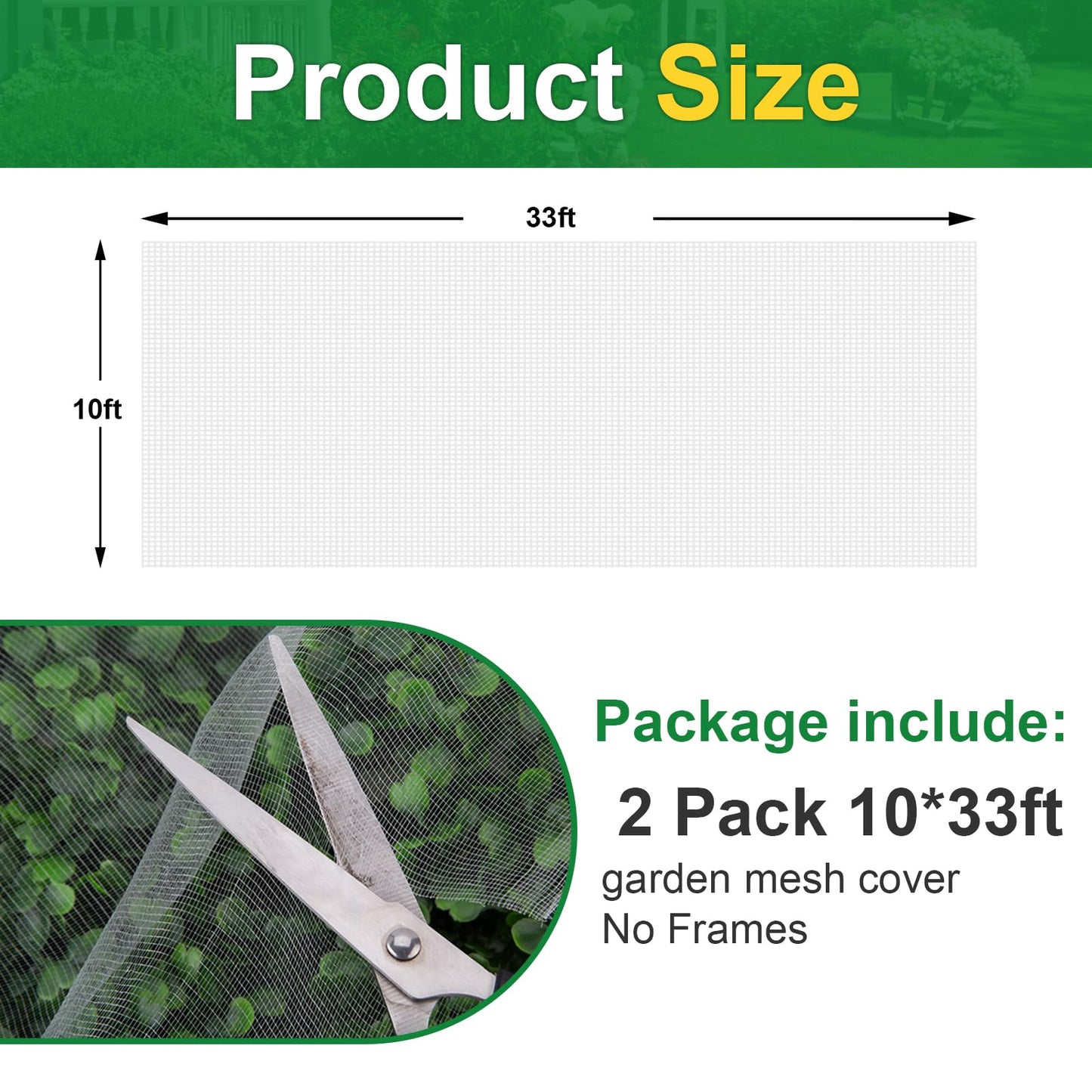 NONMON Garden Netting, 2 Pack 10x33Ft Ultra Fine Mesh Insect Netting Pest Barrier Protection Plant Row Cover Mosquito Netting for Vegetable Fruits Blueberry Bushes Flowers Crops Raised Bed