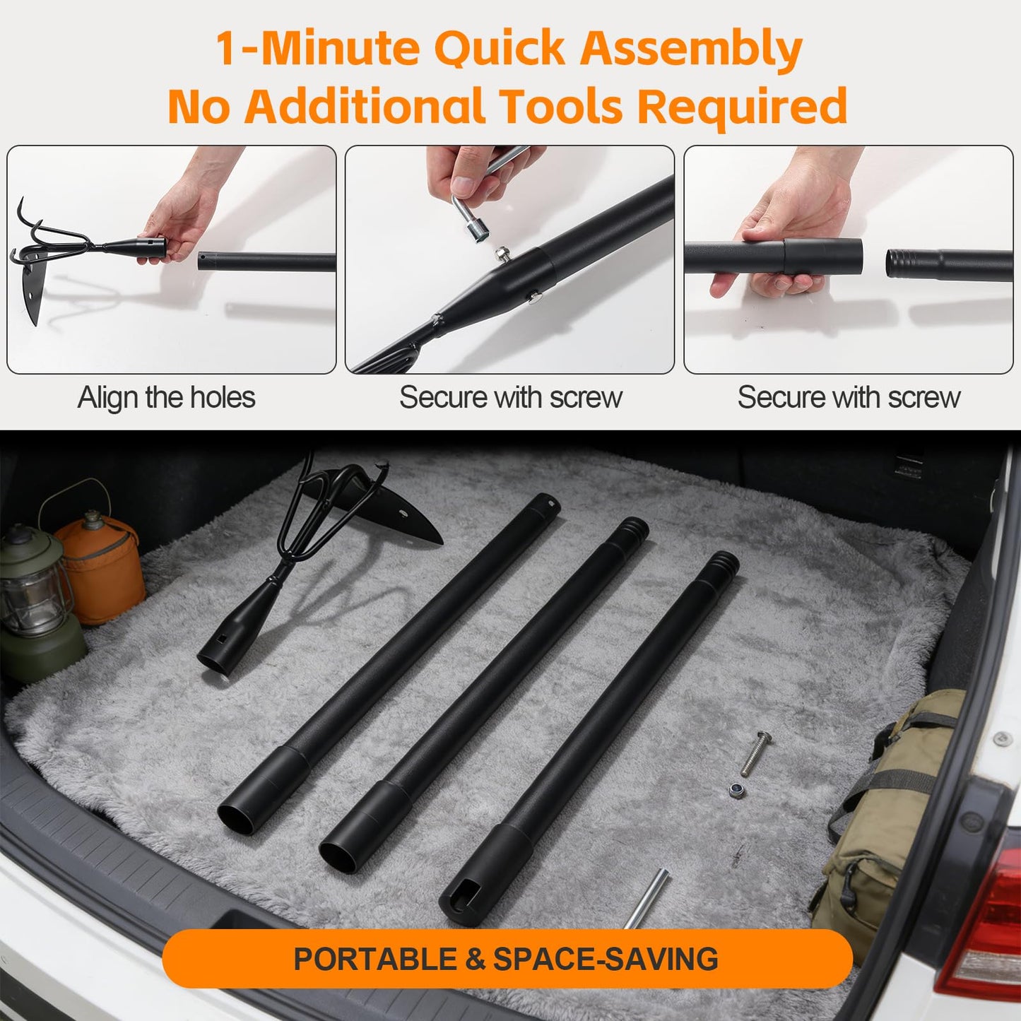 EUIJOIP 52" Heavy Duty 2-in-1 Hoe & Tiller Rake Garden Tool, 3-Tine Cultivator for Weeding and Soil Loosening, Long Handle Stand Up Digging Tool for Gardening and Planting