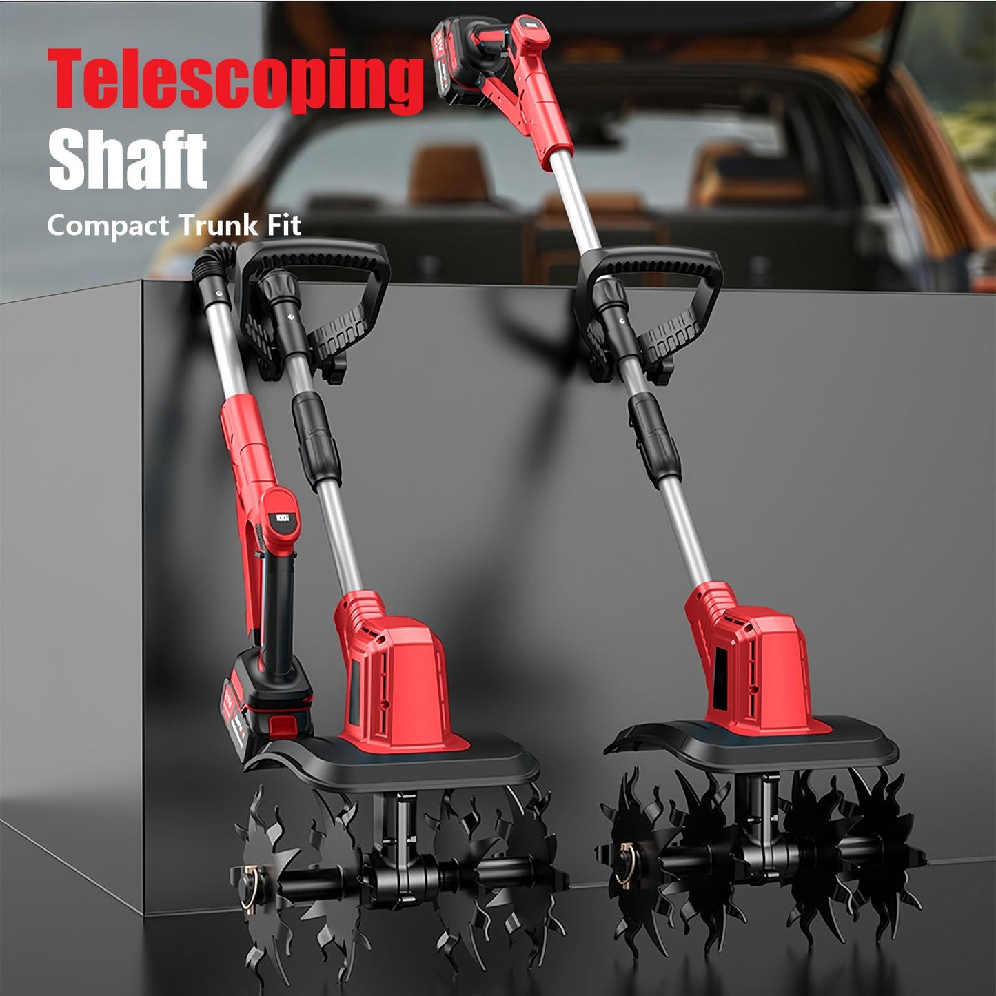 21V Electric Cordless Tiller Cultivator, 360RPM Garden Tiller with 2 x 4.0Ah Batteries Charger, 12In Tilling Width & 8In Depth Garden Rototiller for Lawn, Gardening, Soil Cultivation (RED-1)