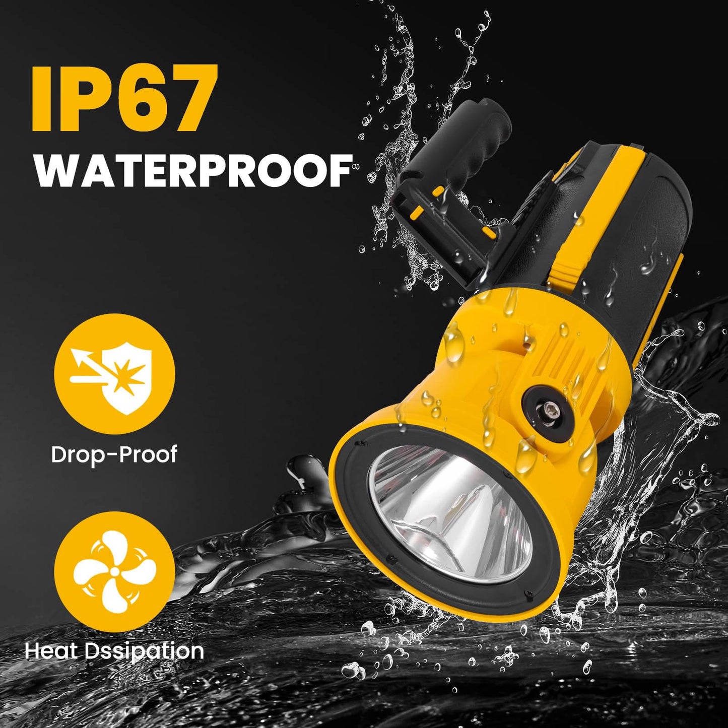 LETOUR Rechargeable Led Spotlight Flashlight with 90° Rotate Head Super Bright Spot Lights Outdoor Handheld, IPX6 Waterproof Flashlight for Emergencies