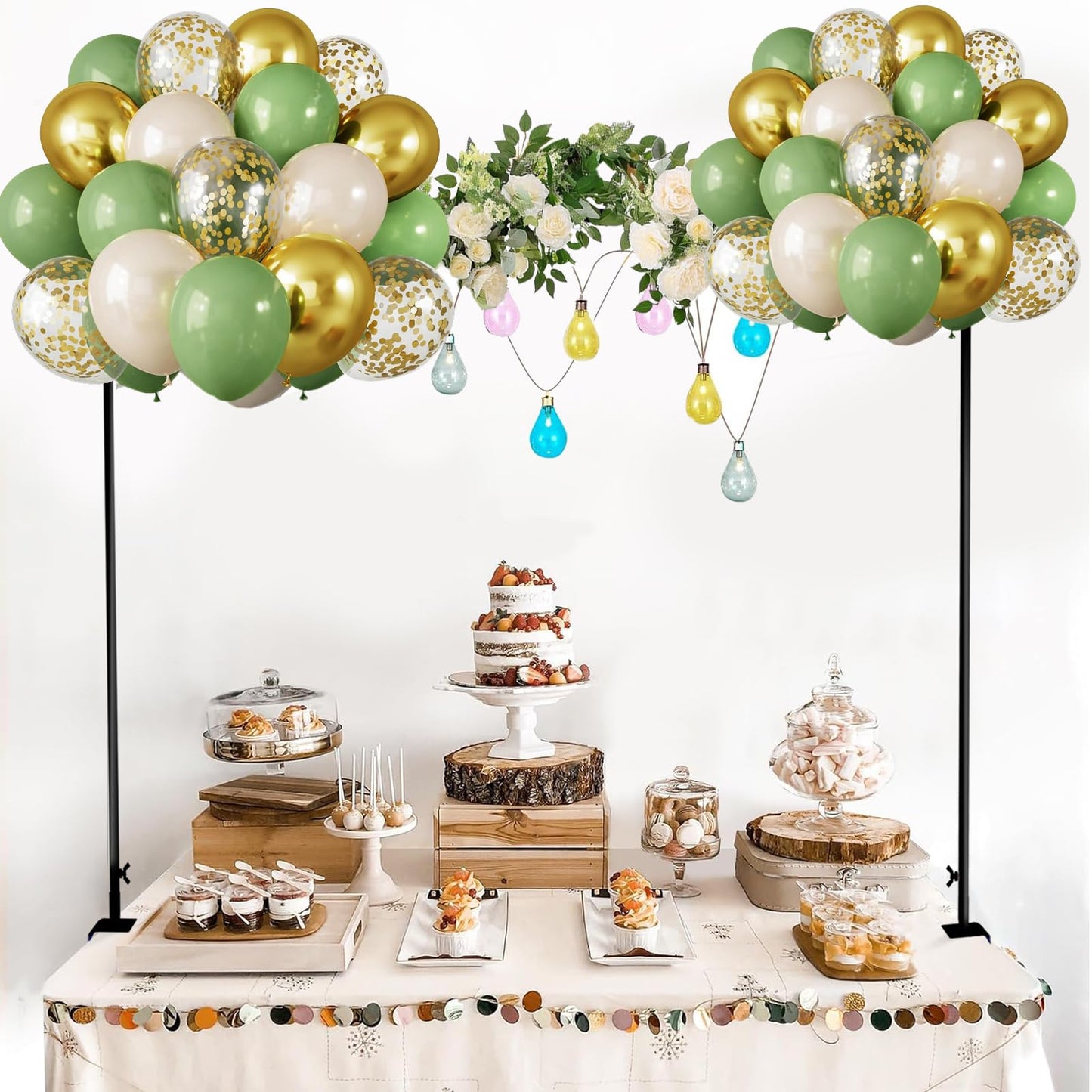 Over The Table Rod Stand with Clamps Adjustable 31"-110'' Length 31"-64" Height Table Balloon Arch Stand with Storage Bag Metal Decorating Rod for Table Hanging