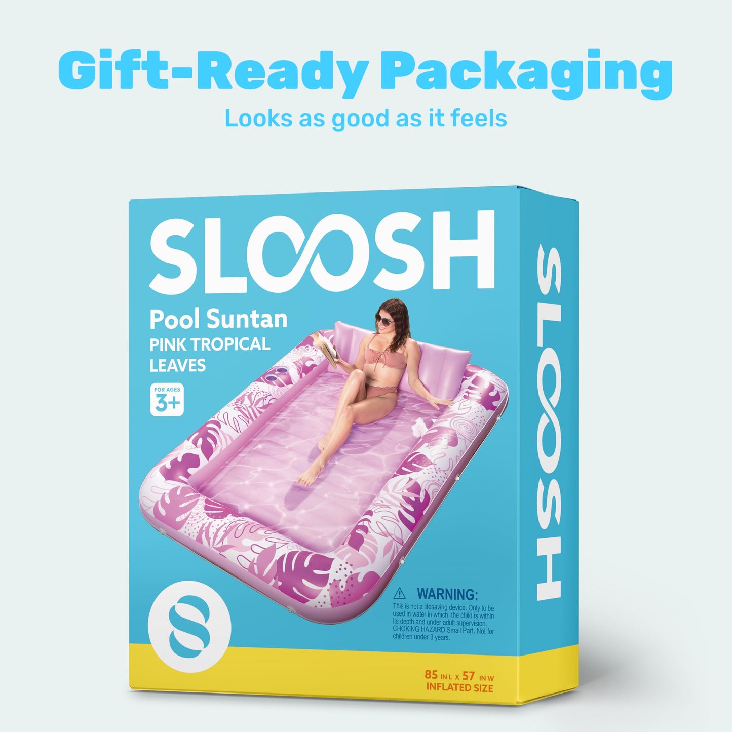 SLOOSH Inflatable Tanning Pool Lounger Float, 85" x 57" Extra Large Pool Floats Adult with Pillow, 4 in 1 Suntan Tub Raft Floatie,Sunbathing Bed Lounge for Water Blow Up Ball Pit, XL-Blushing Pink
