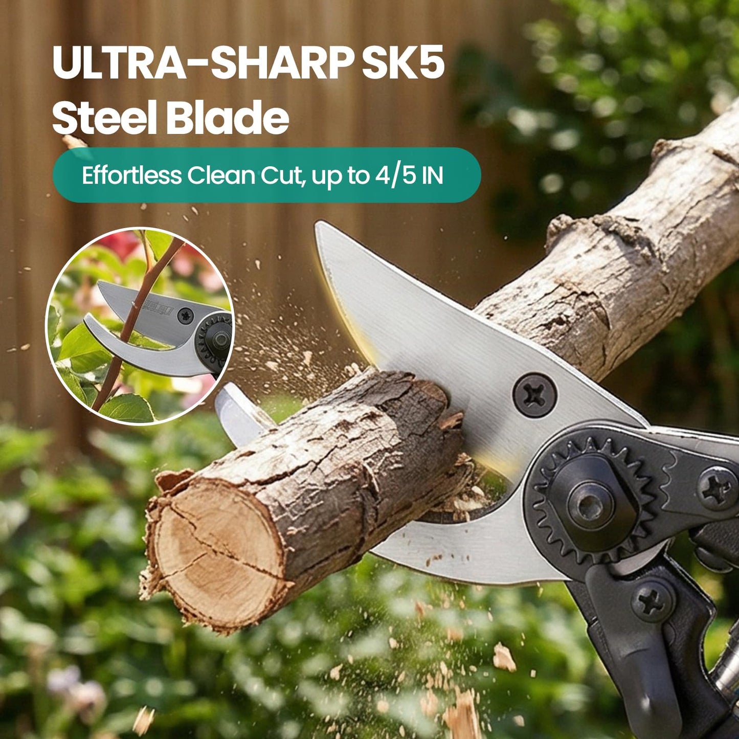 S2U Pruning Shears Heavy Duty - SK5 Carbon Steel Garden Shears for 4/5" Branches, Ergonomic Rotating Handle Tree Trimmers with Extra Blade, Spring & Safety Lock, Professional Hand Pruners & Snips