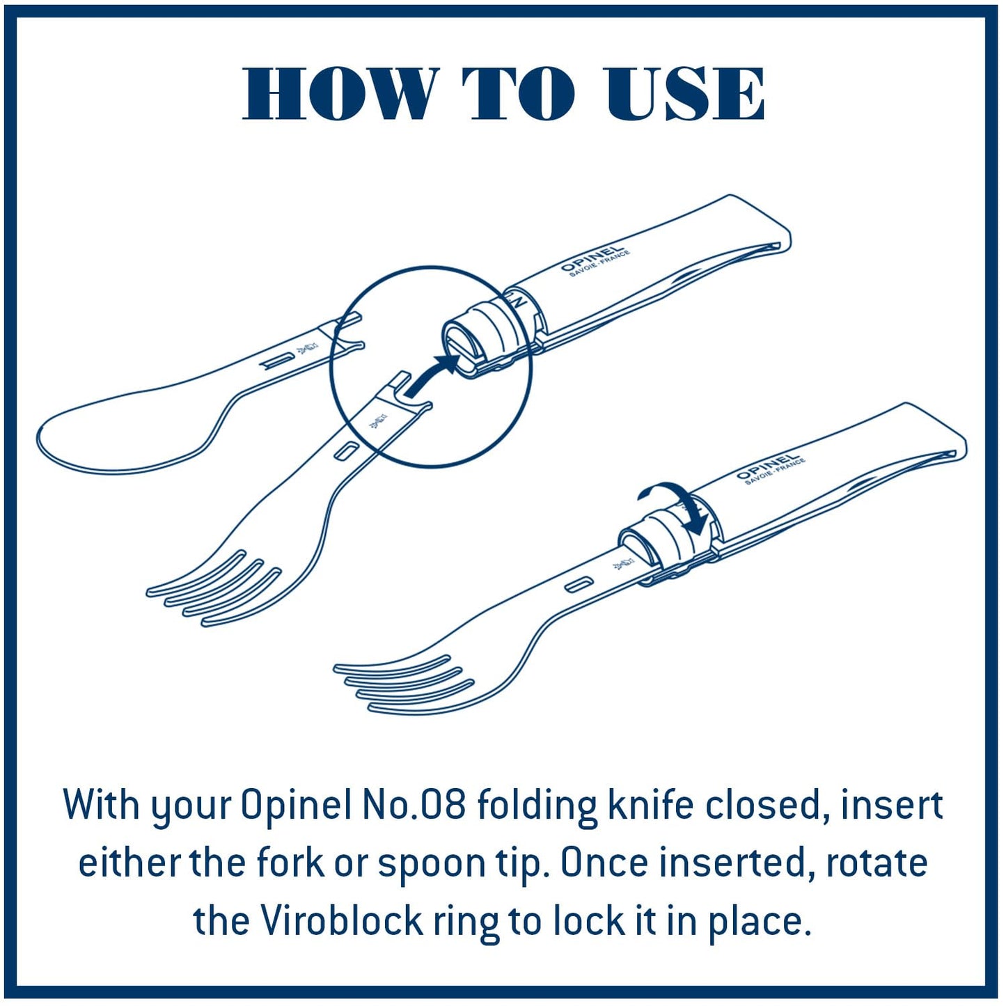 Opinel Picnic+ Cutlery Insert Set for No. 8 Folding Pocket Knives, Fork and Spoon Insert, Micro Fiber Napkin, Made in France