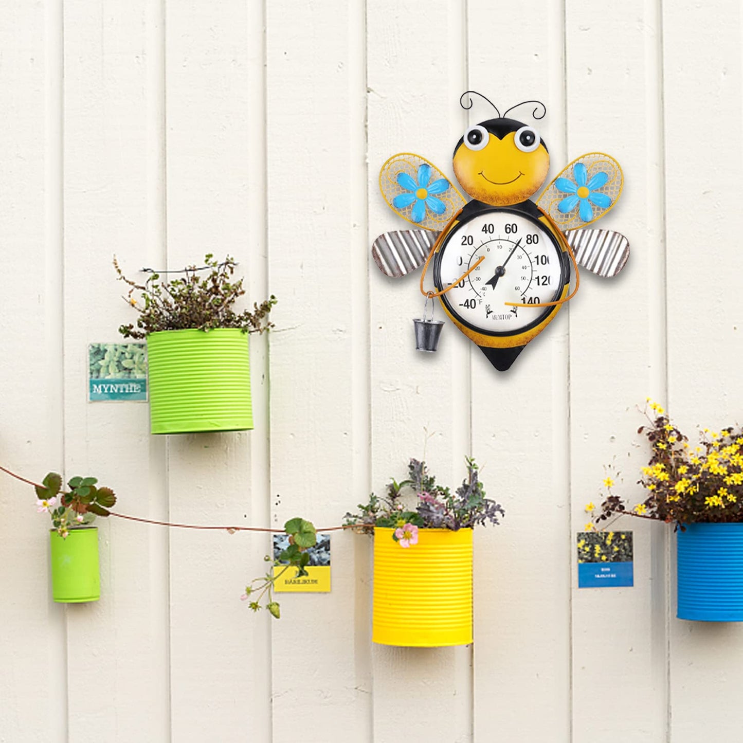 MUMTOP Indoor Outdoor Thermometer, Bees Large Number Wall Mounted Thermometer for Patio, Yard, Garden