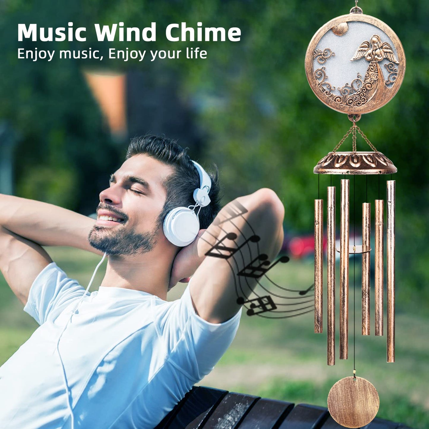 FSVGYY Solar Angel Wind Chimes for Outside-Memorial Wind Chimes- Memorial Wind Chime for Garden/Patio Decor Gifts for Mom Women-Loss of Loved One (33 Inch Deep Tone)