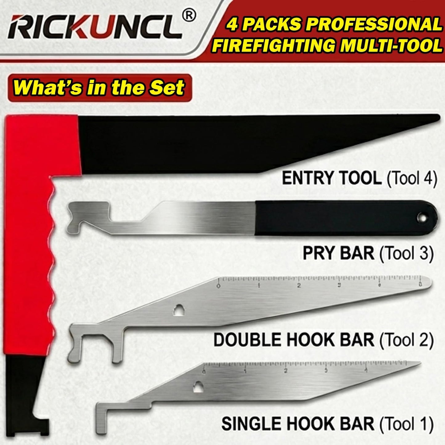 4 Packs Professional Firefighting Multi-Tool Kit, Ultimate Multipurpose Firefighting Tool for First Responders & Firefighters, Heavy-Duty Emergency Rescue Set