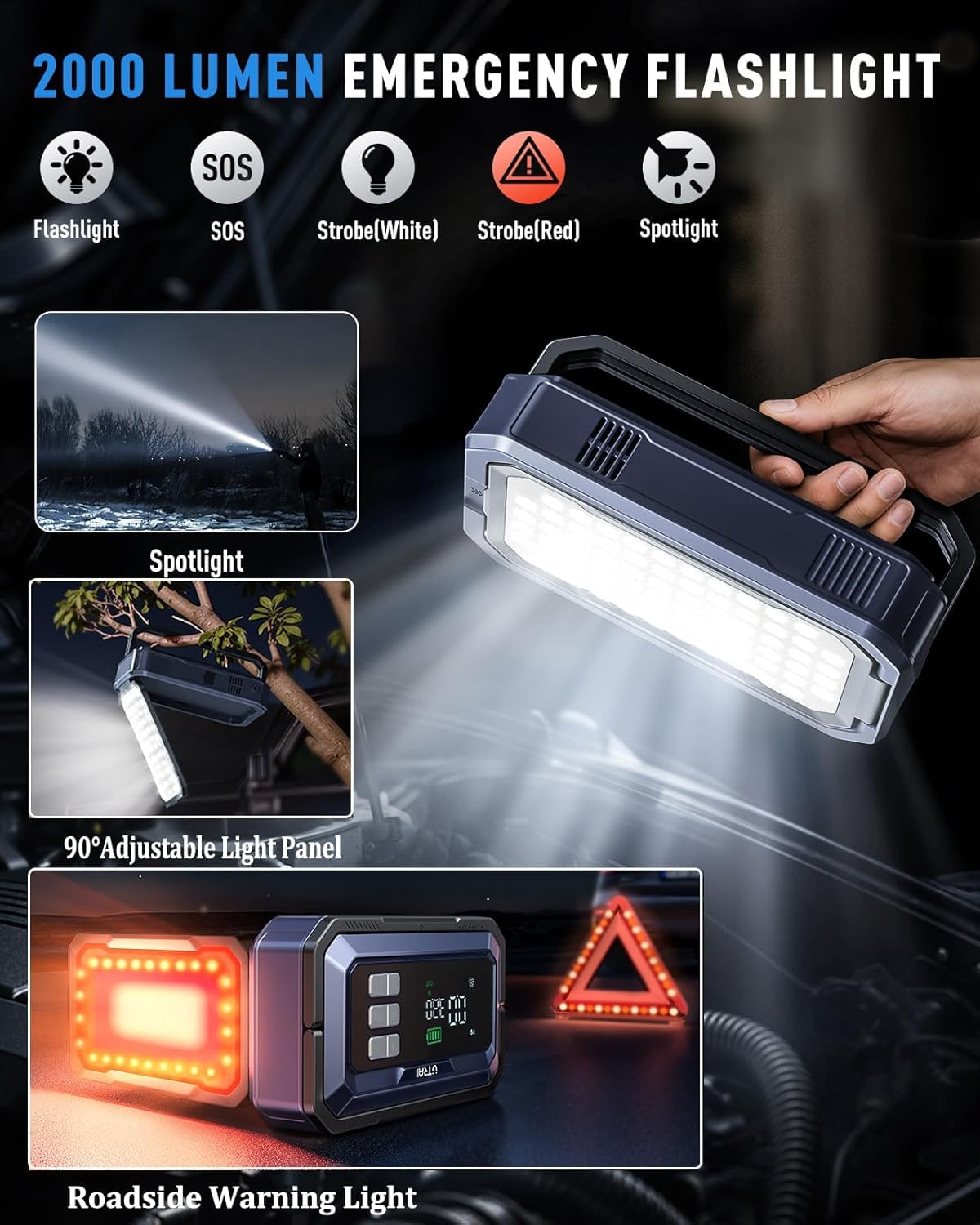 UTRAI Jump Starter with Air Compressor 150PSI, 8000A Peak 12V Jump Box for Car Battery (All Gas/12.0L Diesel), 160W DC Output Car Jumper Starter Portable, Jump Pack with OBD II Scanner, LED Light