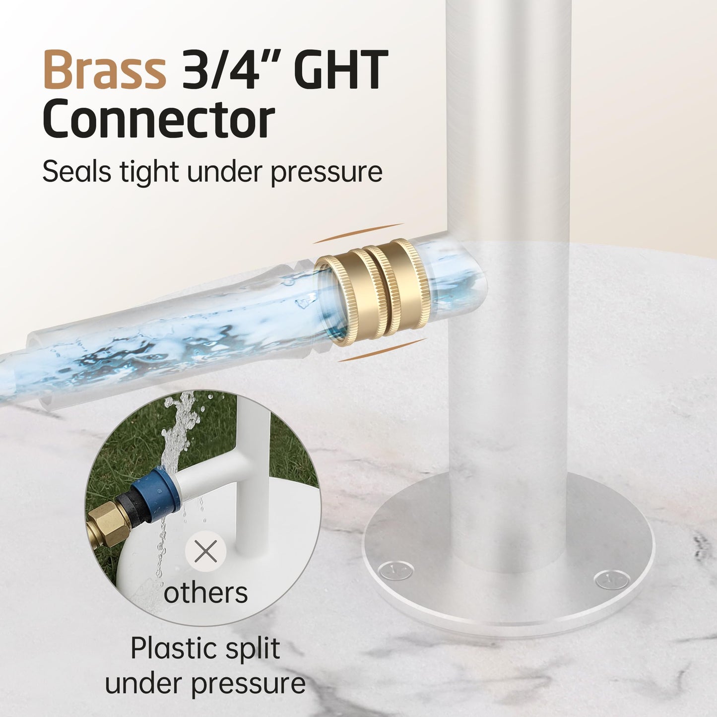 KES Natural Marble Outdoor Shower with Weighted Base, Freestanding Poolside Rain Shower Head & Foot Rinse, 3/4" Brass Hose Adapter, Anti-tip Strap & Ground Stake, 18/8 Stainless Steel, ODS200F18-BS