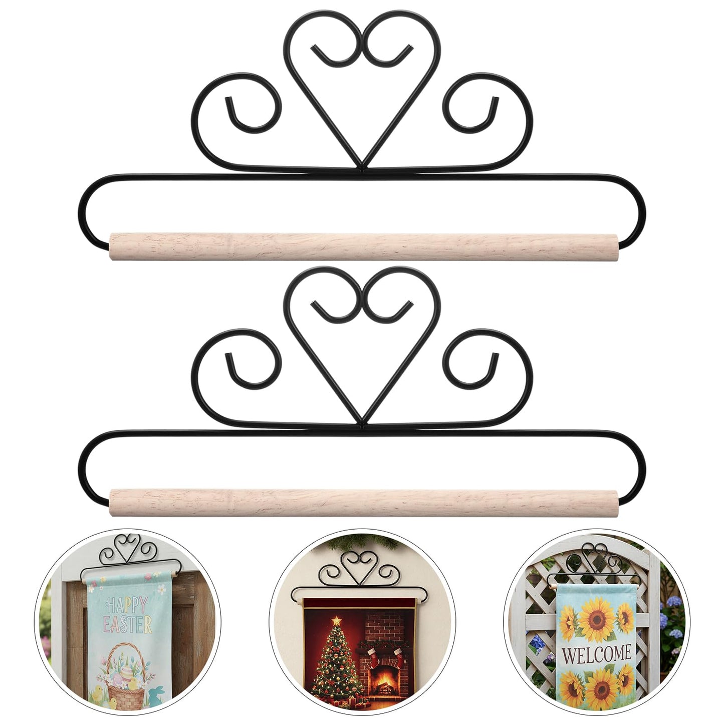 Shimeyao 2 Pcs Garden Flag Wall Hanger 12 Inch Garden Flag Holder Fabric Banner Hanger for Outdoor Decoration, Quilters Display for Storage Draping (Heart)