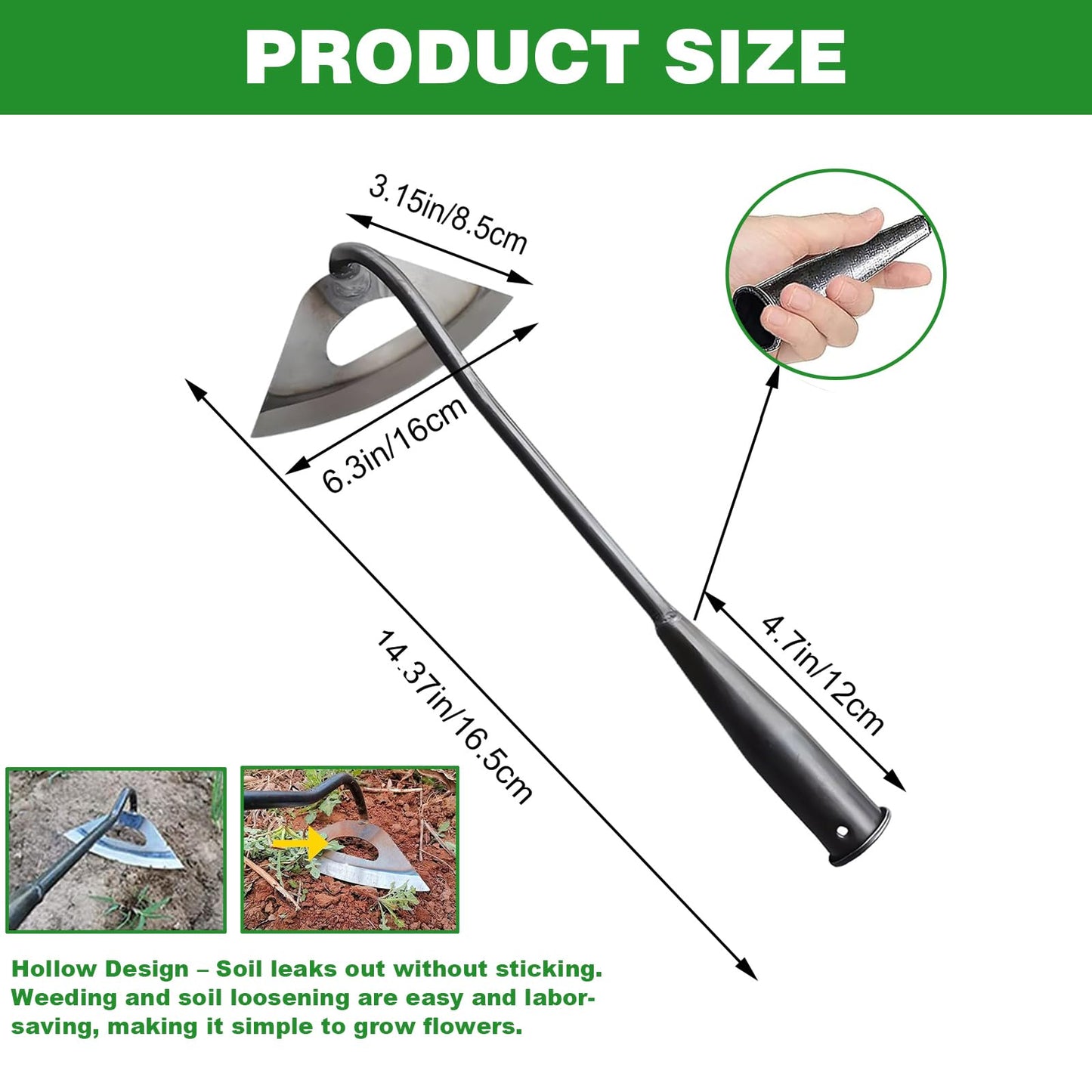 2Pcs Garden Hoe Tools, All-Steel Hardened Hollow Hoe, Garden Weed Puller, Sharp Garden Weeding Tools, Hand Hoe Gardening Edger Weeder Tool for Patio Weeding,Soil Loosening,Farm Planting (Long Handle)