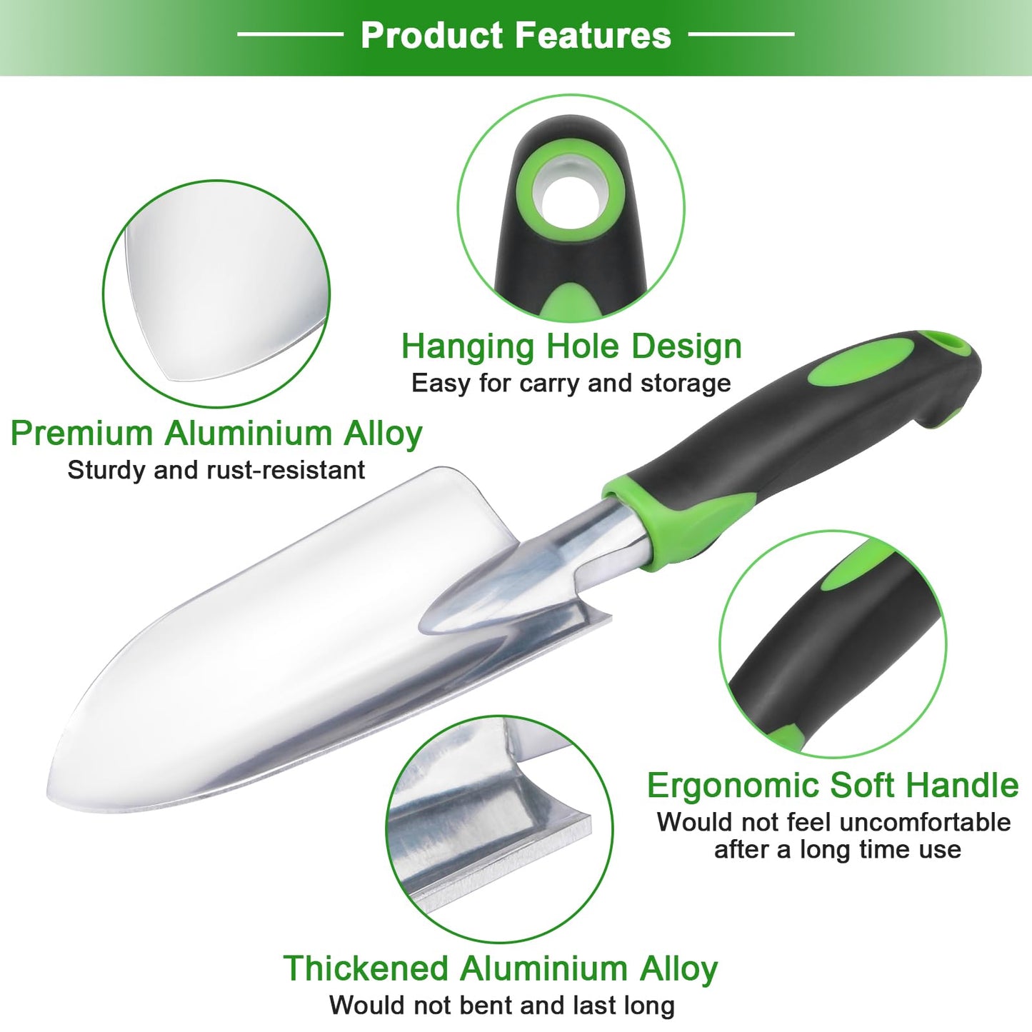 Garden Tools Set, 3 Pack Heavy Duty Gardening Tools Set Include Garden Shovel, Transplant Trowel and Hand Rake with Ergonomic Non-Slip Handle, Aluminum Alloy Lawn and Garden Hand Tools for Planting