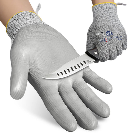 Dowellife Cut Resistant Work Gloves for Men & Women - ANSI A5 & EN388 Level 4, Breathable PU Coated, Grey Non-Marking - for Gardening, Fishing, Automotive, Construction, Wood Carving (X-Large, Grey)