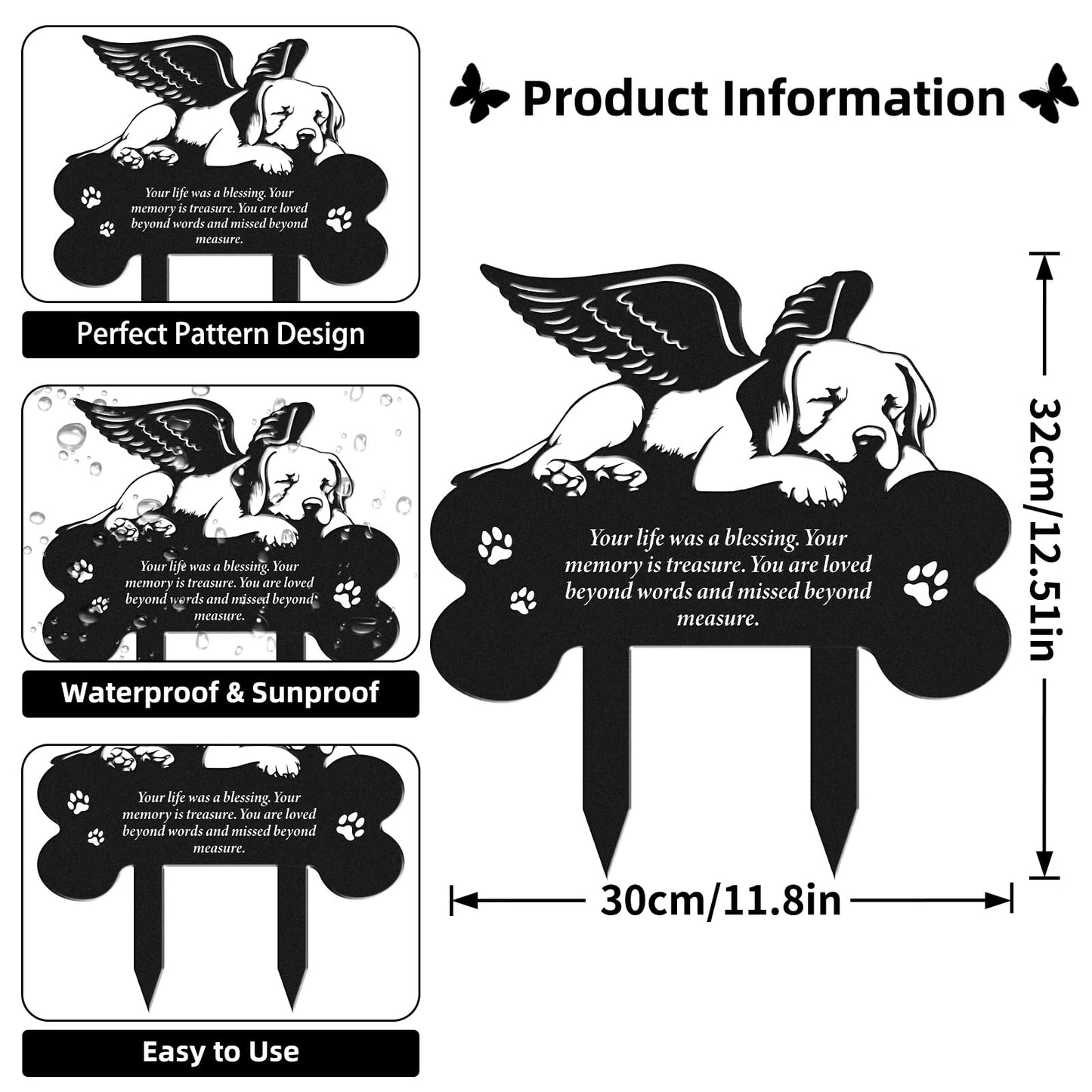 Rngmsi Metal Pet Grave Markers Dog, Dog Memorial Grave Markers Outdoor, Garden Plaque Decorations for Cemetery Pets (8 X 12 Inches)