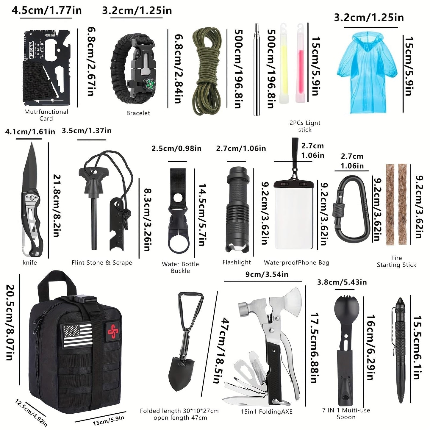 Survival Kit, 252Pcs Survival Gear First Aid Kit with Molle System Compatible Bag and Emergency Tent, Emergency Kit for Earthquake, Outdoor Adventure, Hiking, Hunting, Gifts for Men Women (Black)