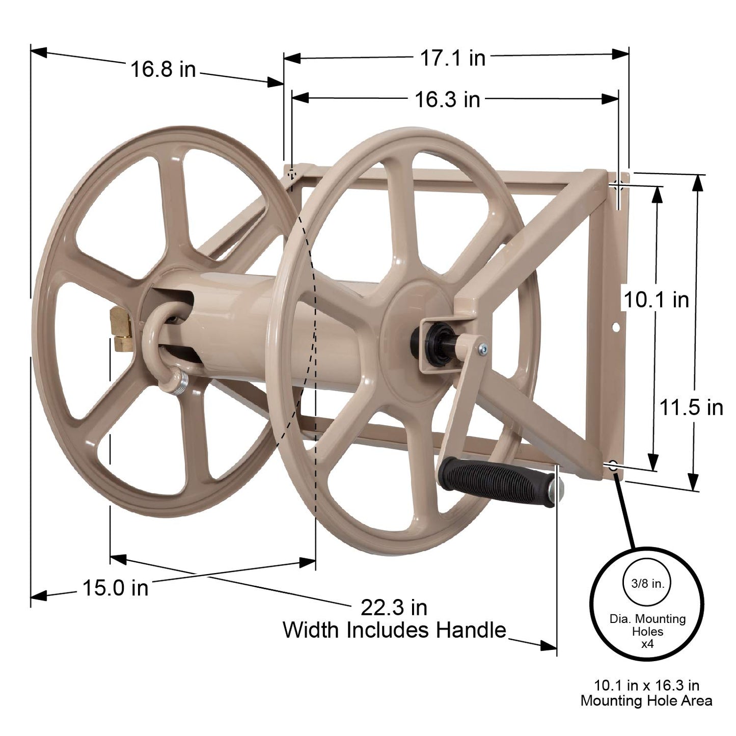 Liberty Garden 709 Steel Wall/Floor Mounted Hose Reel, Holds 200-Feet of 5/8-Inch Hose - Tan, 17.6 x 22 x 15