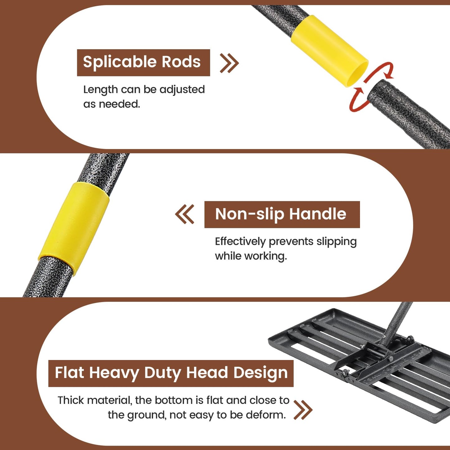 Lawn Leveling Rake, Heavy Duty 30"x10" Foldable Leveler Plate, 6FT Adjustable Stainless Steel Leveling Rake, Reinforced Welds Level rake for Soil, Dirt, Ground, Yard, Top Dressing, Landscaping
