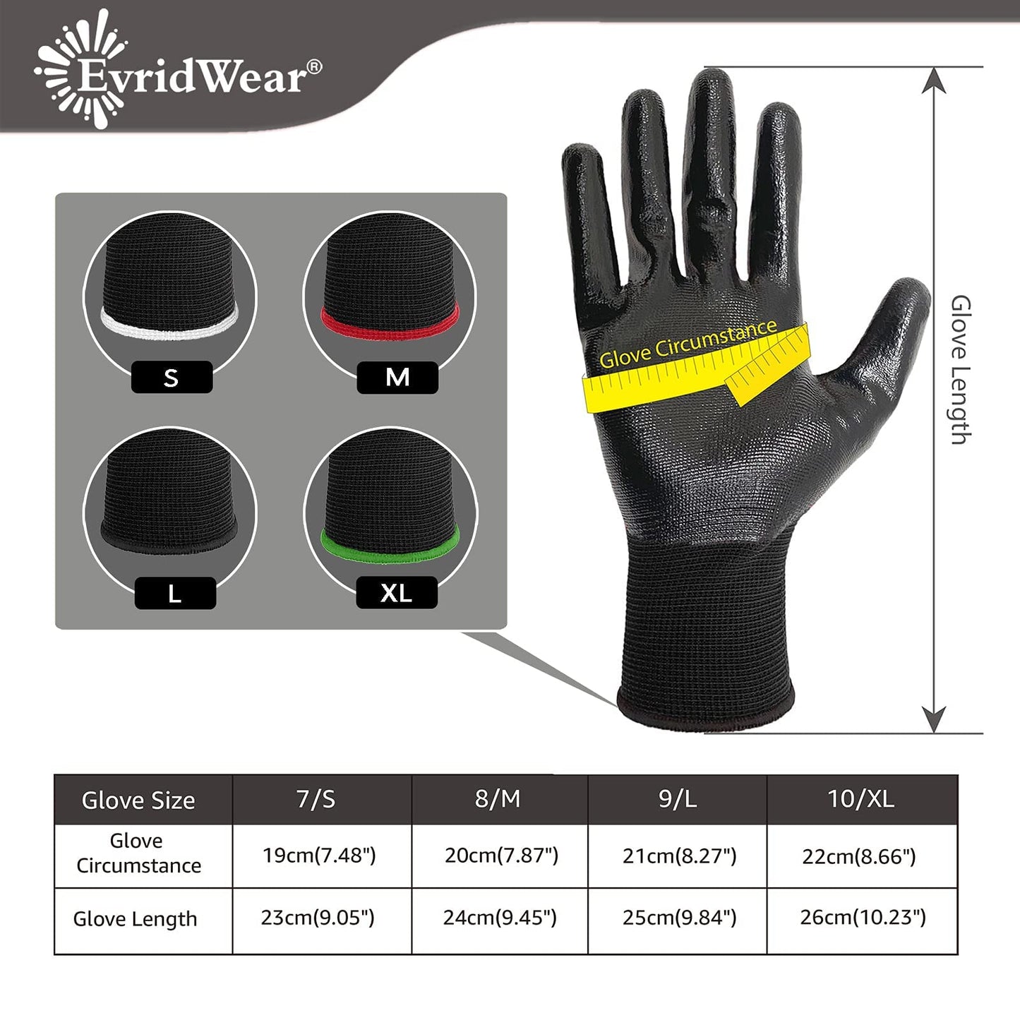 Evridwear Nitrile Coated Work Gloves,Superior Oil Resistance with Grip for Men Women Automotive,Gardening, Mechanic